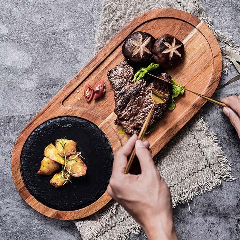 Tabla de cortar de madera creativa con pizarra Steak Pizza tablero multi-funcional hogar tabla de cortar tabla pan bandeja de desayuno