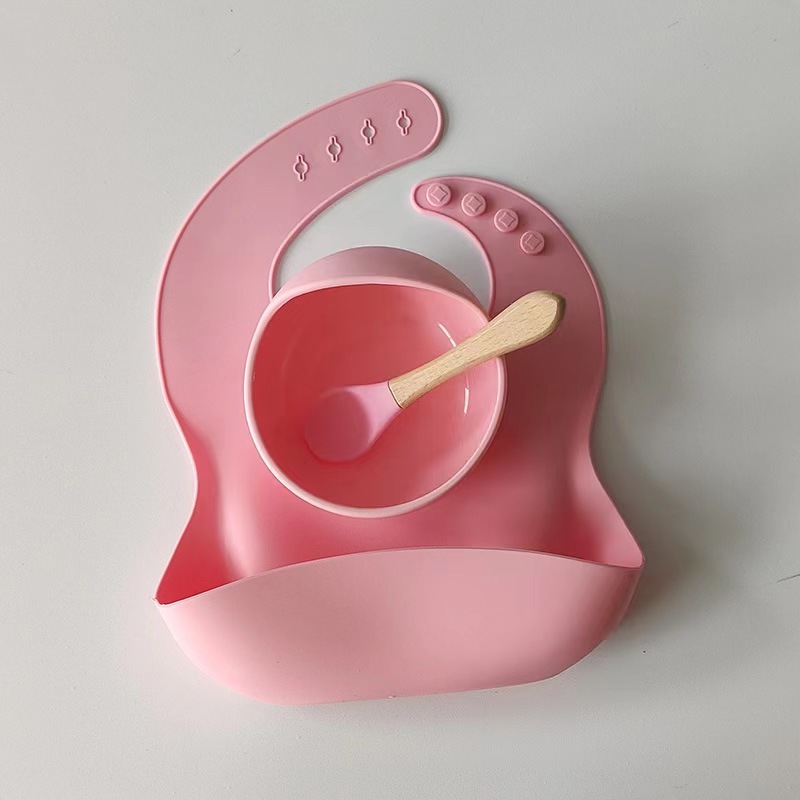 Vajilla para niños Bebé de silicona para comer Bebé de silicona Suplemento de alimentos Tazón de tenedor Juego de cucharas Suplemento de alimentos para bebés Vajilla de tres piezas