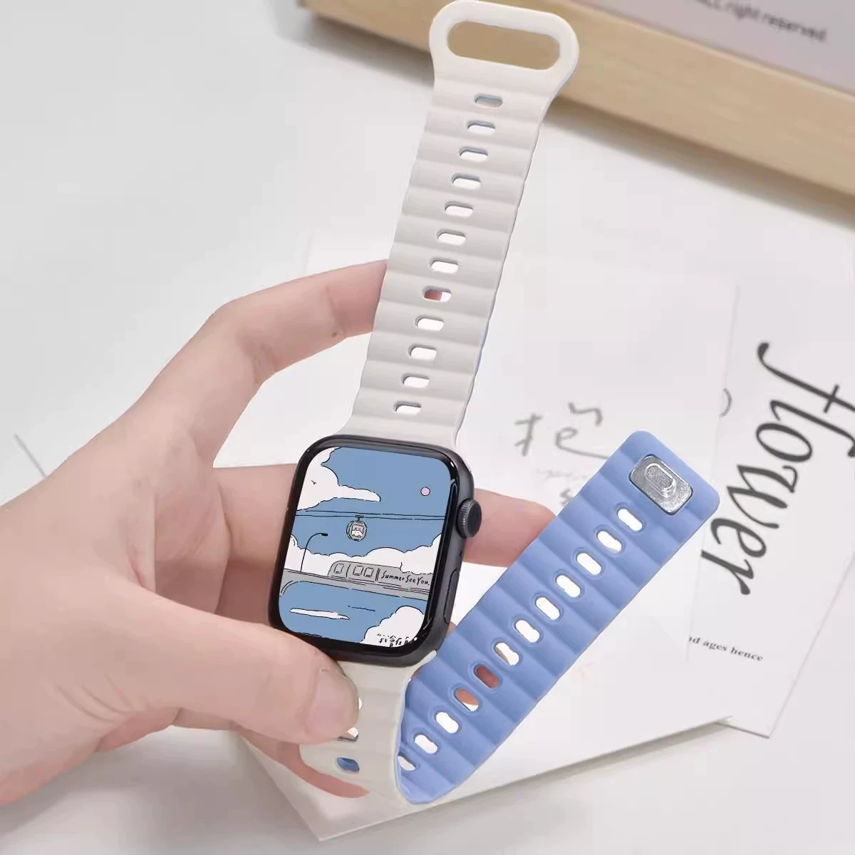 Apple, силиконовый браслет для часов, двухцветные дышащие спортивные часы