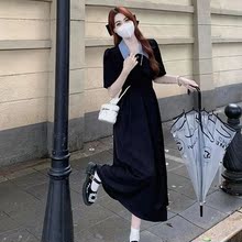 大码新款法式赫本风黑色连衣裙子女夏季高级感气质显瘦连衣裙套祺