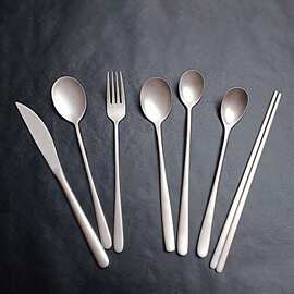 不锈钢刀叉勺筷子钛净化牛排刀叉酸奶冰淇淋勺韩式水果叉长柄冰勺