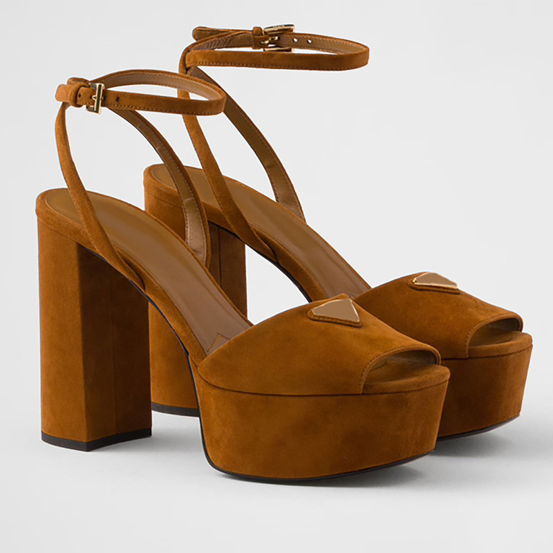 Foreign Trade Women's Suede Thick-Soled Sandals, Waterproof Platform High-Heeled Sandals, 13cm Satin Buckle Chunky Heel Roman Shoes Foreign Trade Women's Suede Thick-Soled Sandals, Waterproof Platform High-Heeled Sandals, 13cm Satin Buckle Chunky Heel Roman Shoes