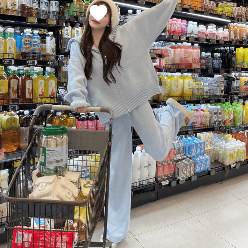 黄色宽松慵懒风时尚针织套装女秋冬新款韩版洋气休闲阔腿裤两件套|undefined