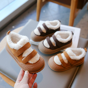 Girls' Cotton Shoes Fleece-Lined and Thickeneding 2024 Winter New Baby Beanie Shoes Little Girls Fashion Lamb Velvet Sneakers