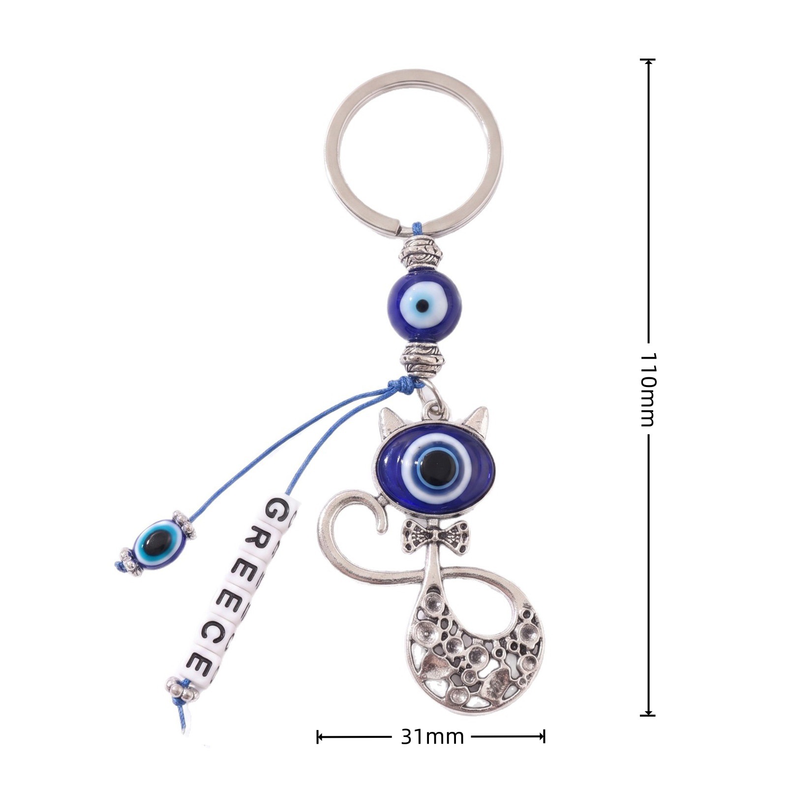 Transfronterizo retro turco ojos azules gatos llaveros letras griegas colgantes bolsas de ojos del diablo colgantes