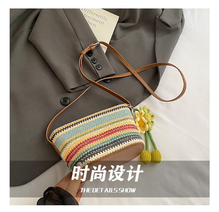 Fashionable small bag for women: New Summer 2025 colorful woven bucket bag, crossbody bag, vacation small single-shoulder bag Item Picture