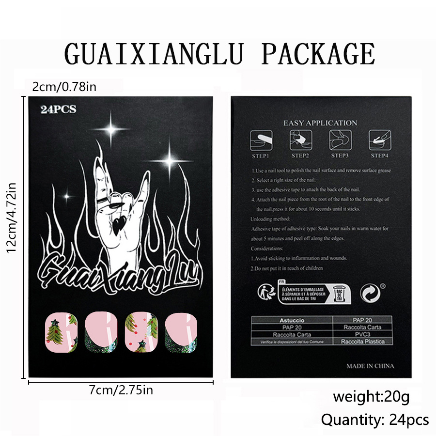 Short Glitter Square Armor 2024 New Christmas Glitter Dark Green Christmas Tree French Nail Art Patch 24 Pieces_voghion.com