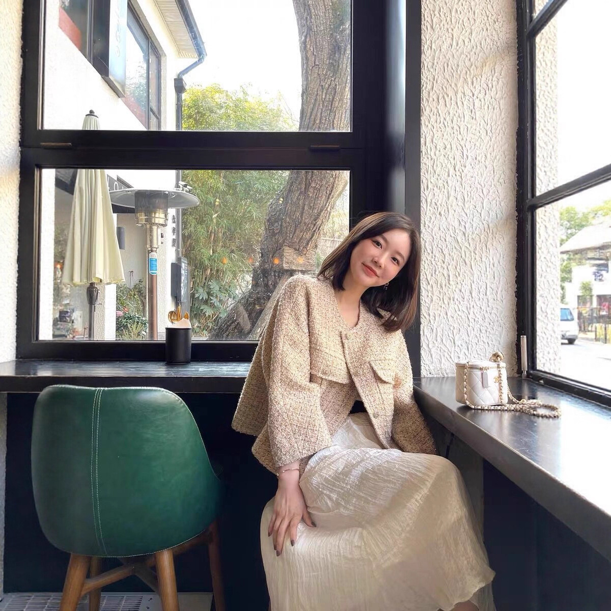 Fine Glitter Champagne Gold 2025 Autum Short Nine-Quarter Sleeve Loose A-Line Wool Braided Tweed Jacket Elegant