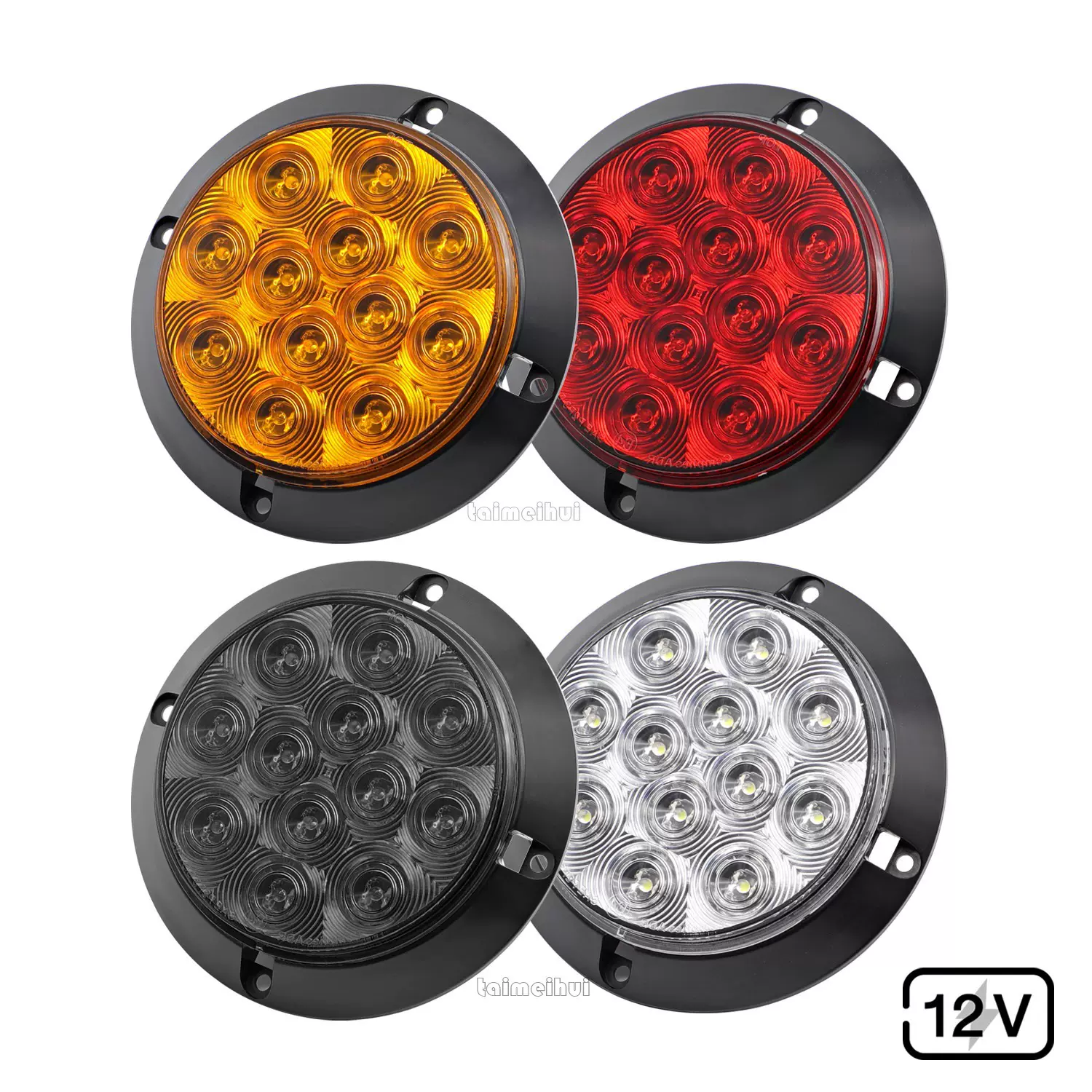 现货跨境圆形尾灯4英寸12 LED 红色黄色带刹车 卡车拖车灯侧面灯