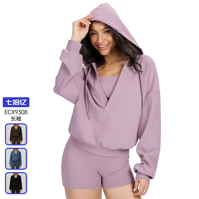 Cross-Border New Large Hooded Jacket with Large V-Neck, Loose and Comfortable Outer Top, Outdoor Running Sports Jacket 9308