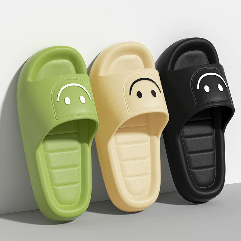 Женские летние сандалии на толстой подошве, милые парные, домашняя нескользящая обувь, мужские тапочки с улыбающимся лицом, оптом