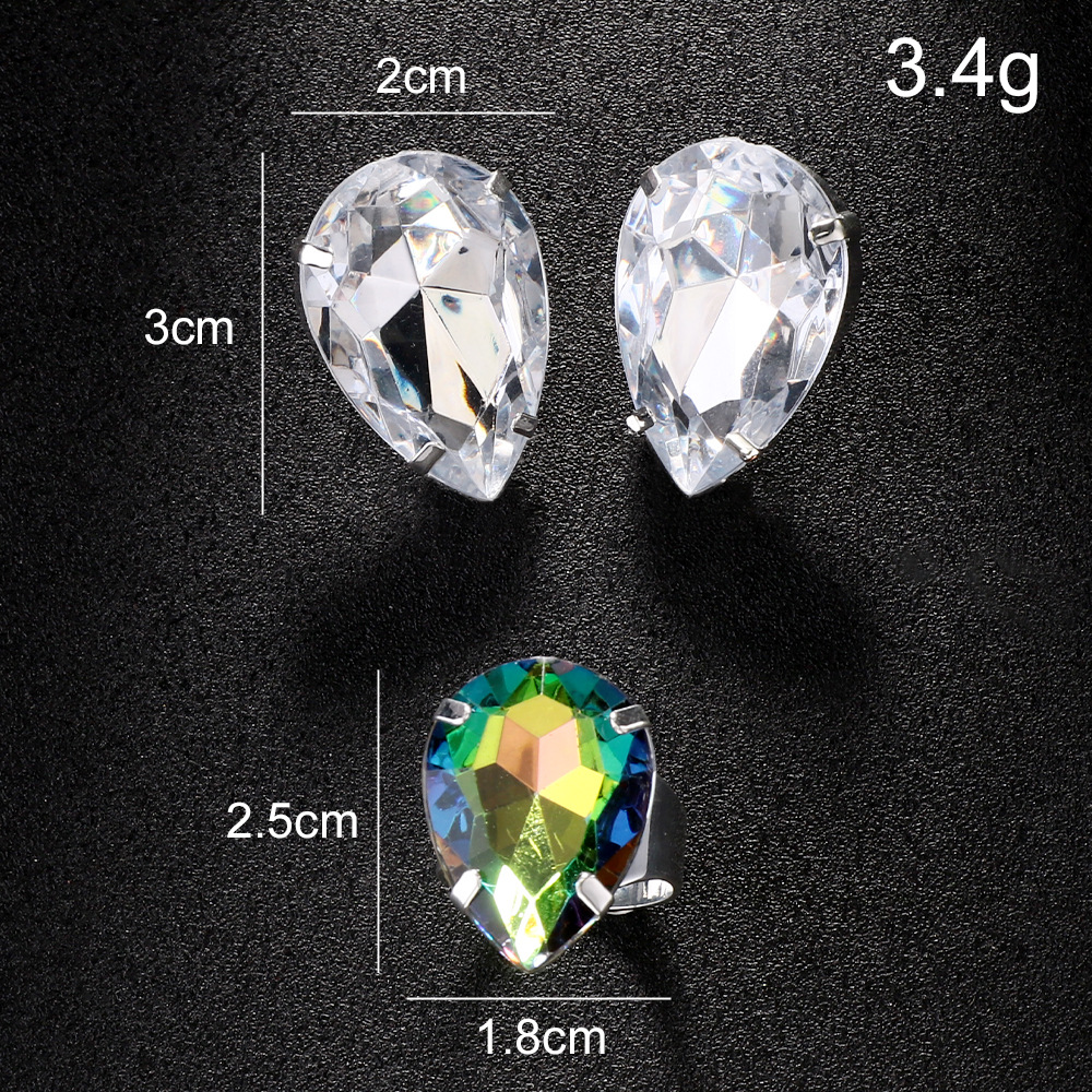 Temperamento europeo y americano gota de agua conjunto de joyería simple pendientes de diamante accesorios de anillo ajustable conjunto de joyería