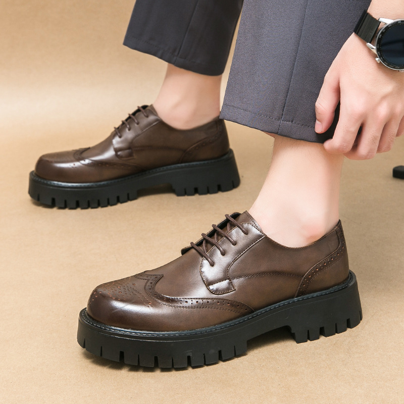 Zapatos de cuero universitarios de cabeza grande, zapatos de cuero casuales para hombres, zapatos de cuero para hombres, aumento de altura, cabeza redonda, zapatos para hombres, británico.