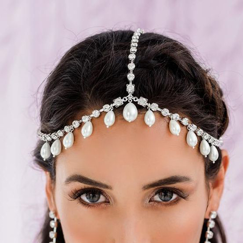 Cross-border New Ethnic Pearl Hair Chain European and American Fashion Sexy Rhinestone Headwear Women's Hair Chain