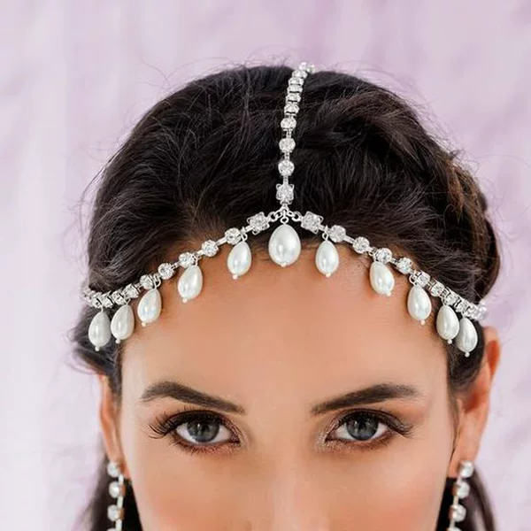 Cross-border New Ethnic Pearl Hair Chain European and American Fashion Sexy Rhinestone Headwear Women's Hair Chain