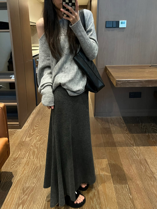 鱼尾半身裙中长款女秋季2025高腰显瘦梨形身材遮胯黑色长裙A7213|undefined