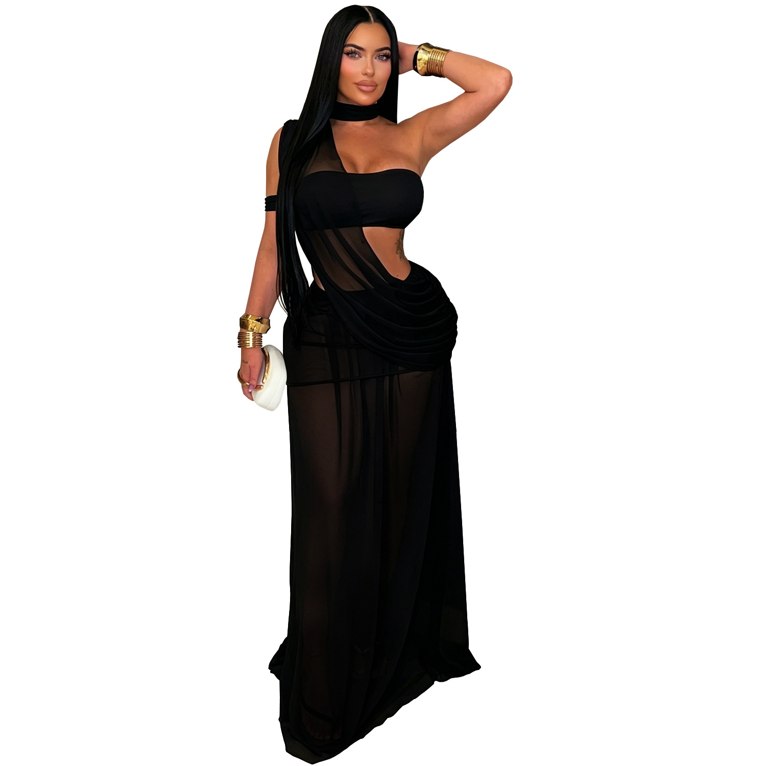 C7726 Aliexpress transfronterizo Amazon Europa y América de moda de mujer sexy malla transparente vestido de cadera delgada