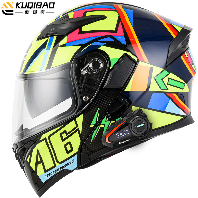 Casco de motocicleta CoolQibao con doble lente abatible antivaho, Bluetooth, batería de larga duración y pantalla, adecuado para uso en pista.