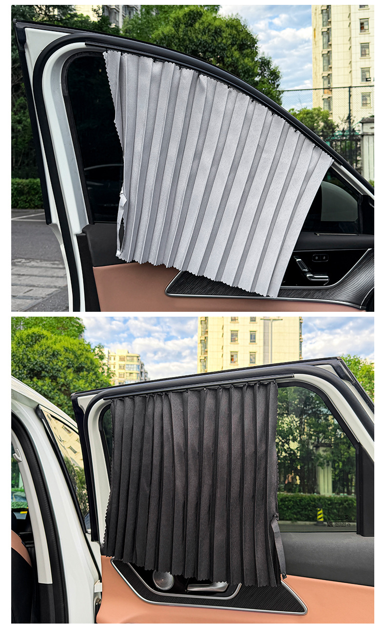 Embedded track sunshade for cars, pleated car curtains for summer interior sun protection and privacy in the rear seats