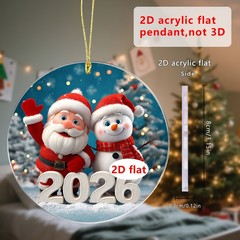 跨境圣诞节2D亚克力挂件欢迎2026圣诞老人挂饰家居圣诞树礼物批发