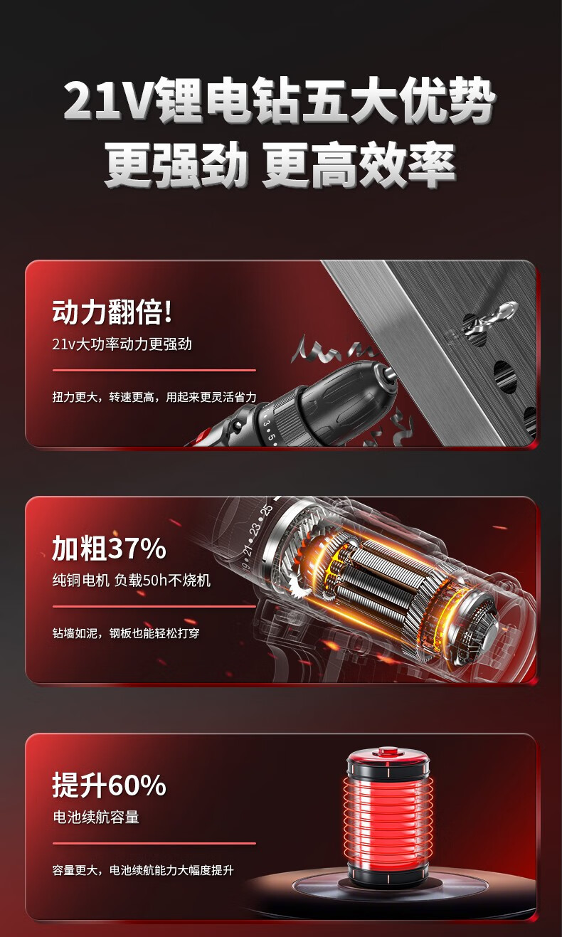锂电钻纯铜大功率铜芯电钻手电钻充电钻多功能工具箱电动工具套装