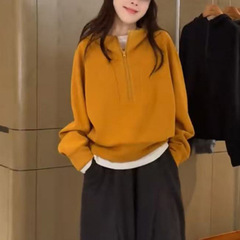 美式半拉链连帽卫衣外套女2025秋季新款宽松百搭显瘦小个子上衣潮