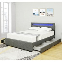 外贸工厂布艺床灰色亚麻布艺床配置LED灯抽屉床