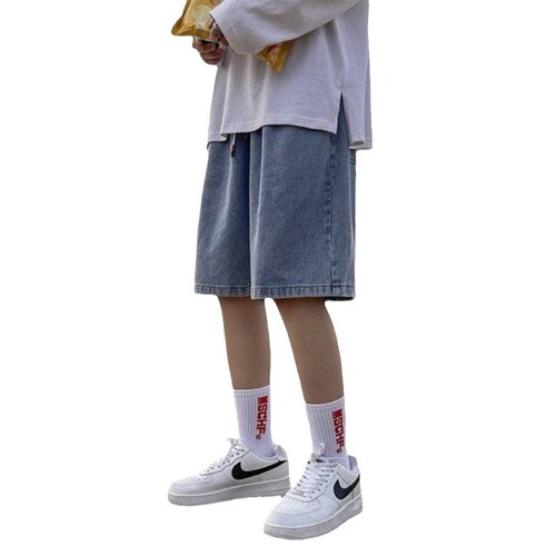 Denim shorts, men's summer fashion brand American high street vibe five-cent pants, loose cross-border trend washed casual pants