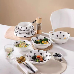 High-looking black and white polka dot ritual ceramic rice salad bowl home bowl dish plate one person food tableware bowl plate