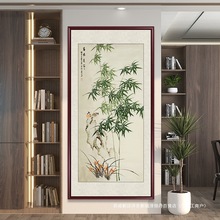 竹报平安玄关装饰画竹子挂画新中式竖版入户走廊尽头壁画2025新款