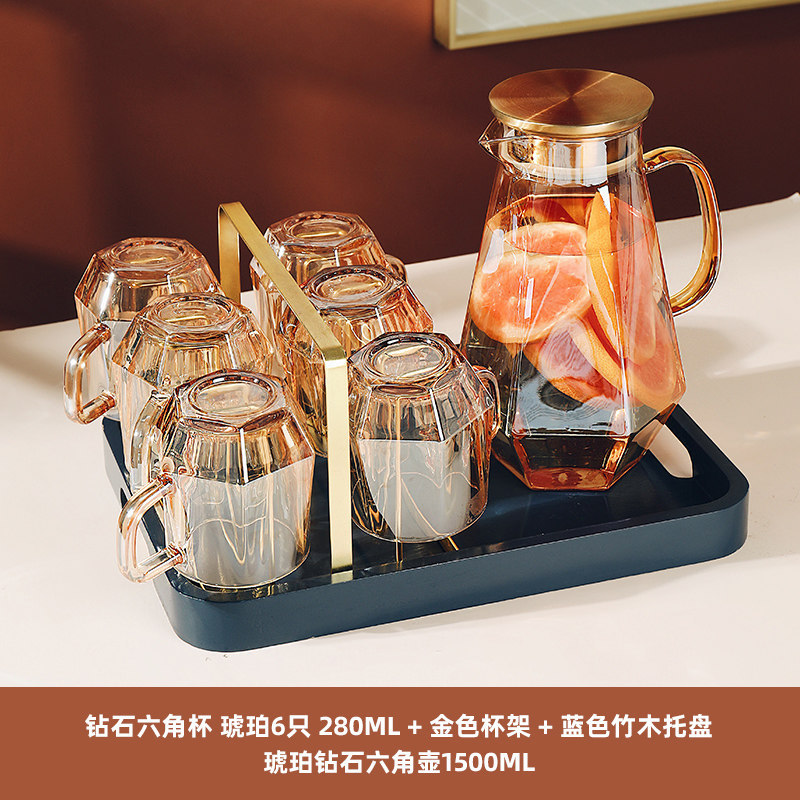 Vaso de cristal de diamante de lujo ligero ámbar, taza de agua para el hogar con asa, taza de té resistente al calor para la sala de estar, juego de taza de agua potable