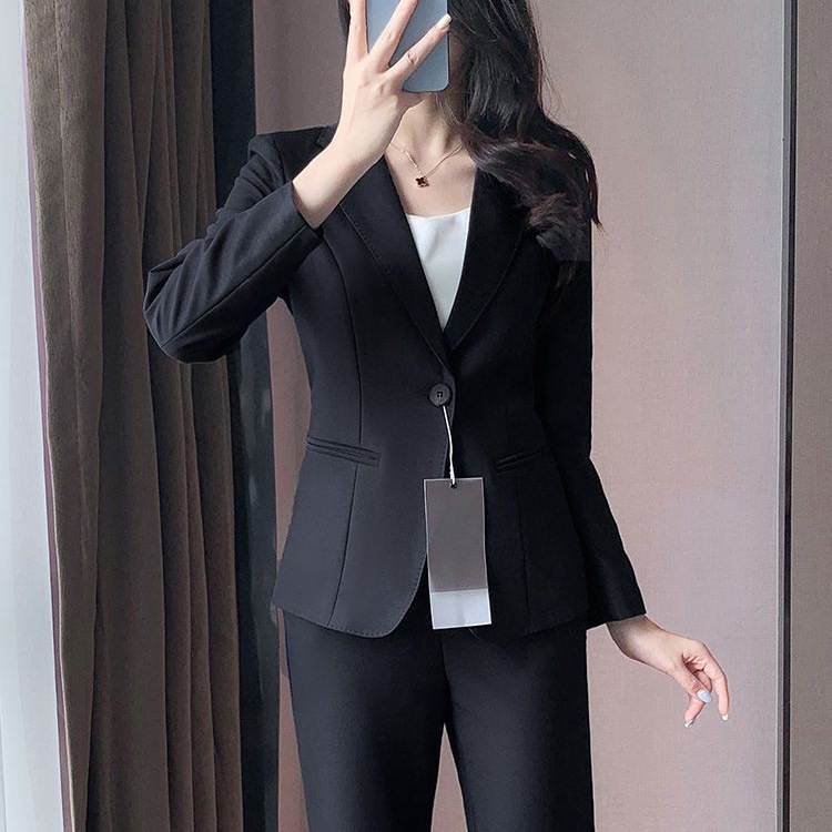黑色西装外套女春秋新款感小个子面试正装工作服职业西服上衣|undefined