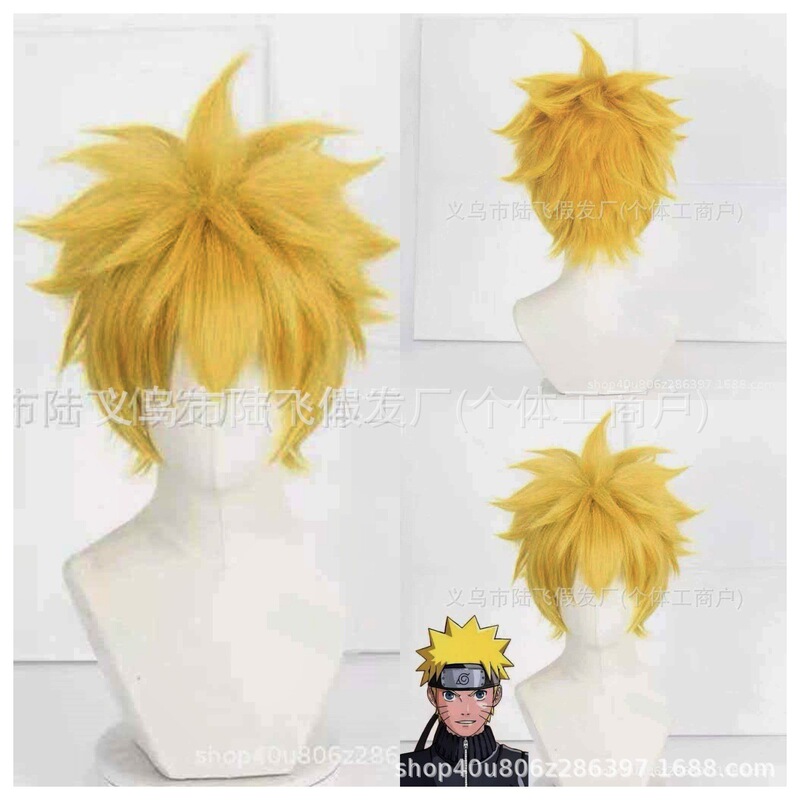 Best-Selling Naruto Uzumaki Cosplay Wig, Golden Yellow, Fluffy, Short Hair with Upturned Ends, Direct from the Manufacturer