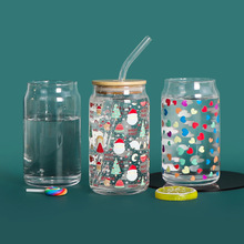 竹盖带吸管感温变色玻璃杯 图案印花冷变色可乐罐玻璃水杯定制