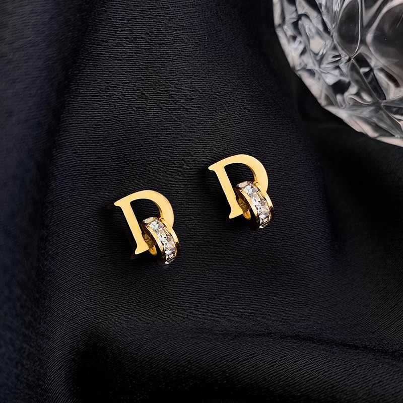 Simple Titanium Steel Color-free Short Necklace Women's Korean Style Elegant Rose Golden Double Ring D Letter Pendant Clavicle Chain