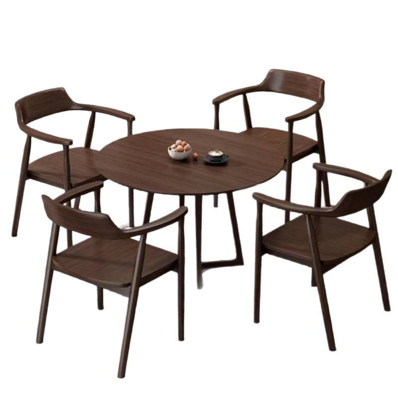Mesa de comedor redonda de madera sólida simple mesa de charla silla combinación de café recepción de negocios pequeña mesa redonda color nuez
