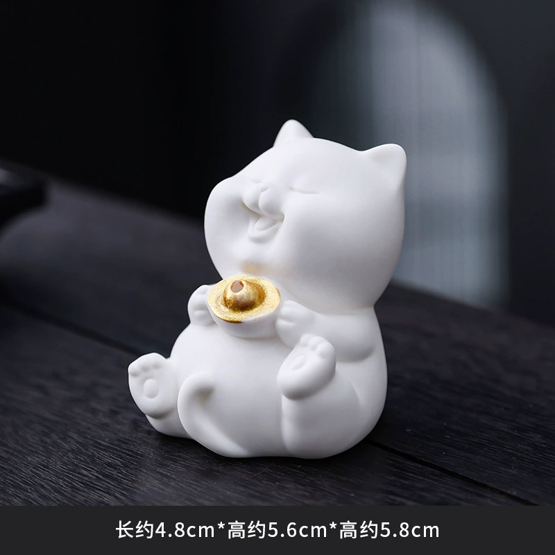 Дехуа Чуаньи керамическая фигурка милой кошки, забавное животное-орнамент, настольный держатель для ручек в виде насекомого, простой гордый кот, чайная фигурка