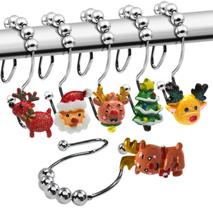 Factory direct cartoon Christmas series curtain shower curtain hook multifunctional stainless steel high load bearing five ball hook