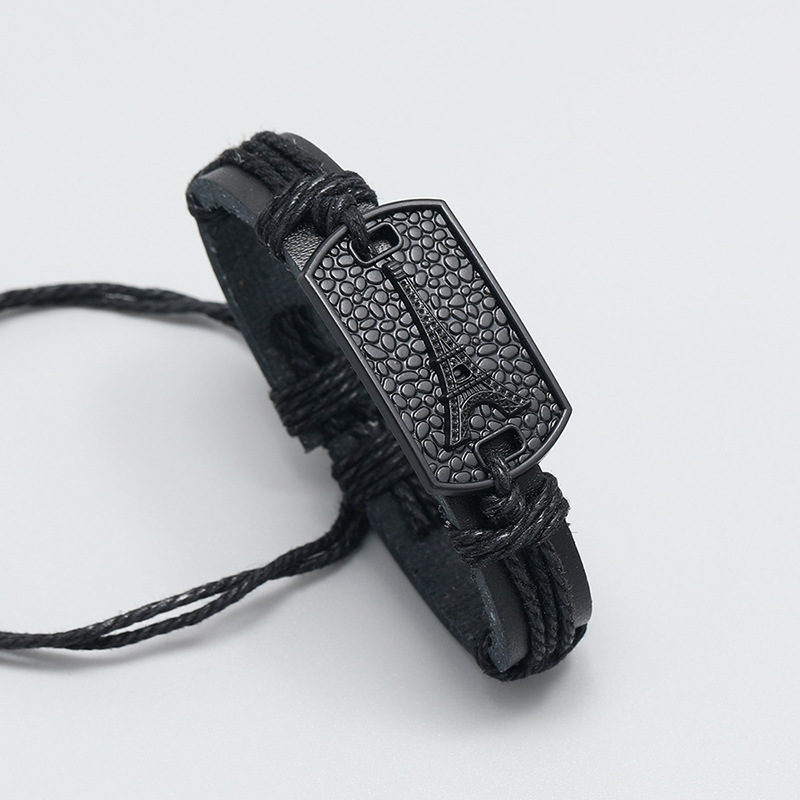 Simple Pull Adjustment Black Leather Bracelet Wholesale display picture 2