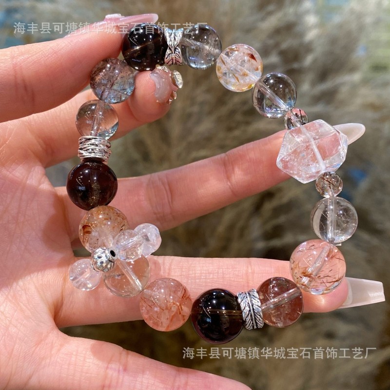 Qiaoen ナチュラルブラックゴールドスーパーティークリスタルブレスレットクリスタルブレスレットホワイトクリスタルアーセンタル DIY デザイン卸売|undefined