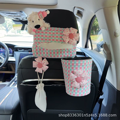 seat decoration – Car tissue box/set - pink-hat-west-highland-pink-and-blue-bubble-pattern-tissue-box-pink-floral-bubble-pattern-trash-bin-pink-floral-hook-seat-version