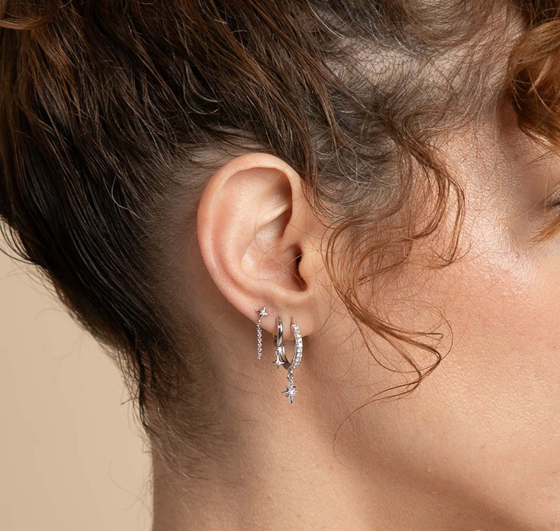 Polished Finish 1 Pair 925 Sterling Silver Zircon 925 Sterling Silver Earrings Star Drop Earrings