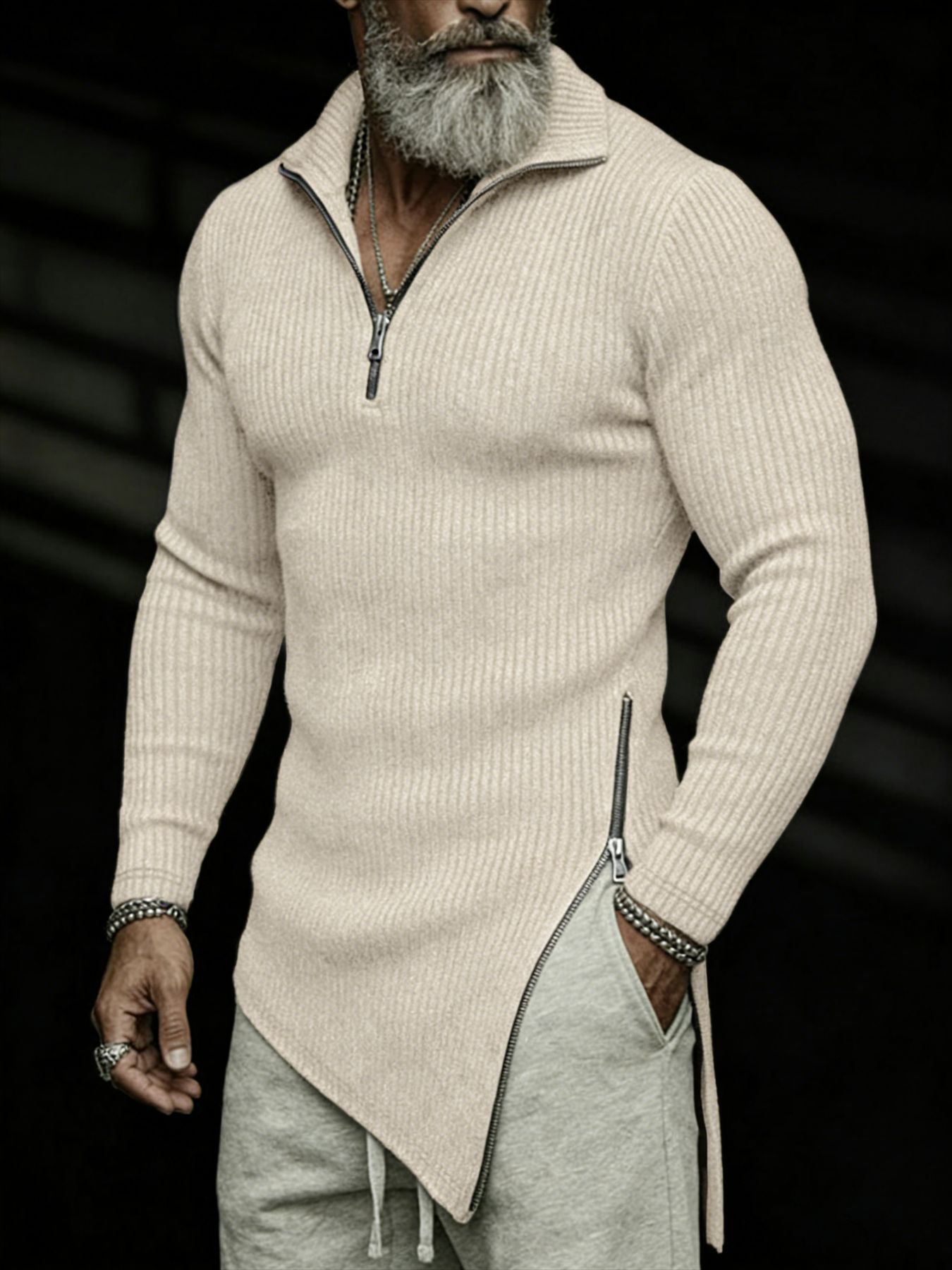 Nuevas camisetas de manga larga para hombres en otoño e invierno transfronterizos deportes ajustados elásticos ocio Fitness sólido blusa irregular para hombres