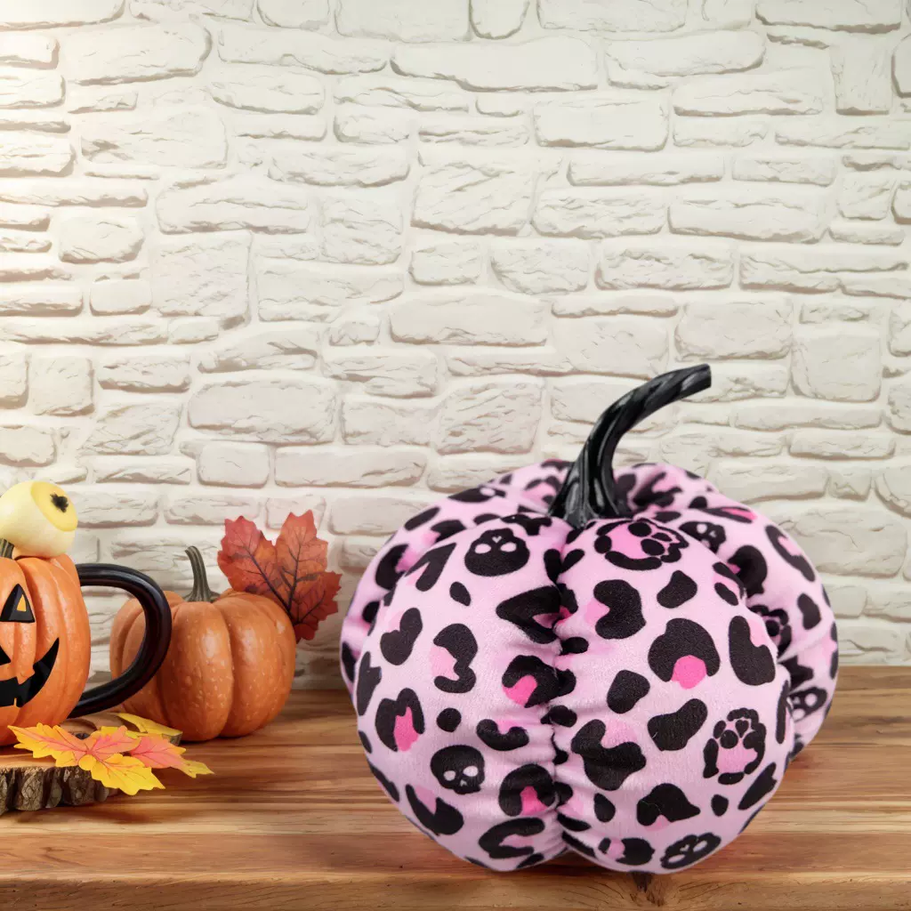 万圣节南瓜摆饰-流行粉色豹纹黑色烫银蜘蛛网流行粉色格纹