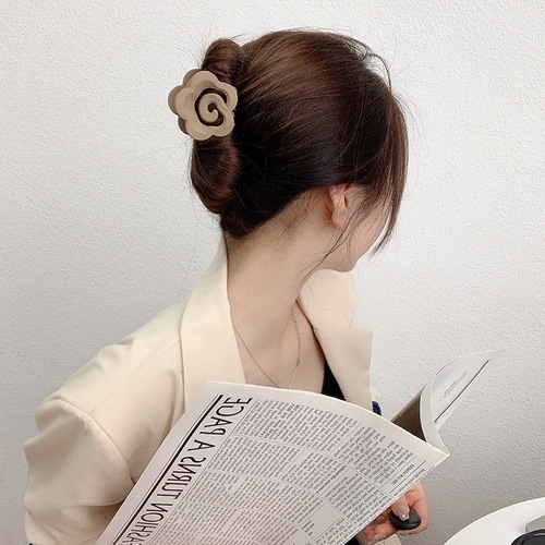  New Camellia Hair Clip with Rear Head Grab, Sanding for Girls, Simple and Elegant Shark Hair Clip