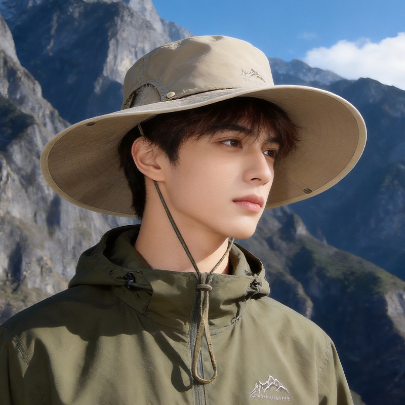 Outdoor Hiking Fisherman's Hat for Men, Spring and Summer Sun Protection Wide-Brimmed Hat, Wind-Proof, Anti-Uv Mountaineering Sunshade Hat