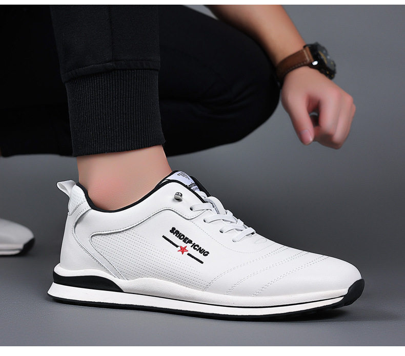 Giày sneaker nam da bò phối màu, đế cao su gót thấp 1–3 cm, dây thun tiện lợi — PZ905 màu trắng, PZ905 màu đen chi tiết 16