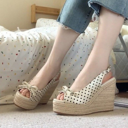 2025 summer woven high heel thick sole casual retro Roman sandals 6.5cm small heeled fish mouth sandals