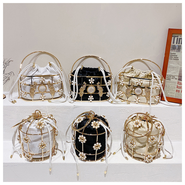 Elegant axelväska med pärlkedja och strass för kvinnor_voghion.com