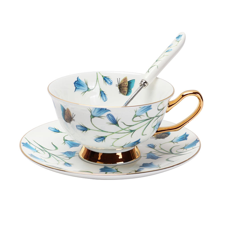 Juego de tazas y platillos de porcelana china de lujo ligero, exquisito juego de té de la tarde británico, recuerdo de boda